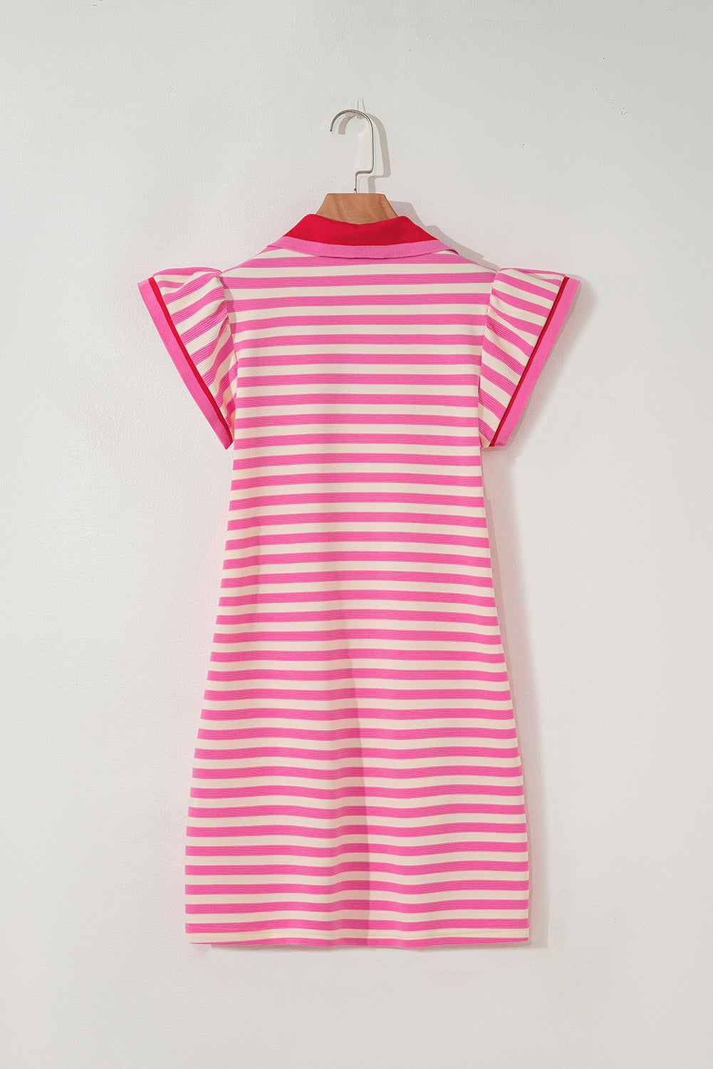 Dark Blue Striped Ruffle Short Sleeve Pop of Color Neckline Dress 41c97c18cb437364