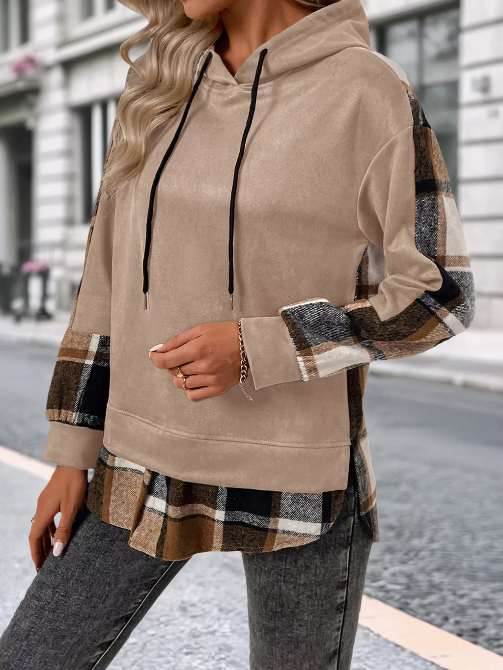 Plaid Drawstring Long Sleeve Hoodie 41cd5f3e-2b9a-43e7-91bc-7996b6589ea3-Max-Origin