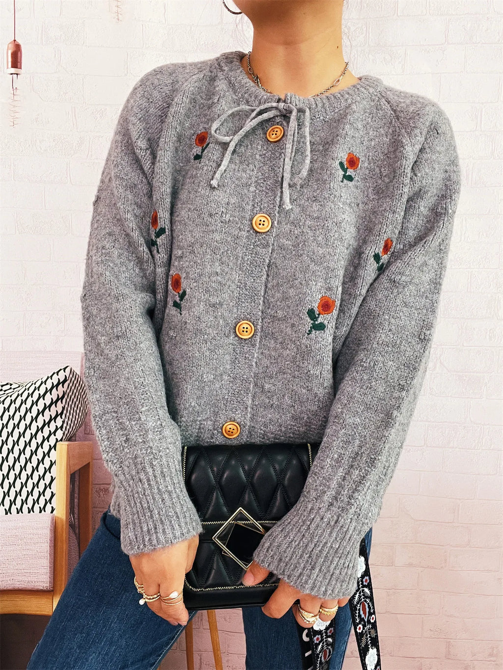 Rose Embroidered Button-Up Cardigan 41d39926f99c4f389cf4b2d4b71f86be-Max-Origin
