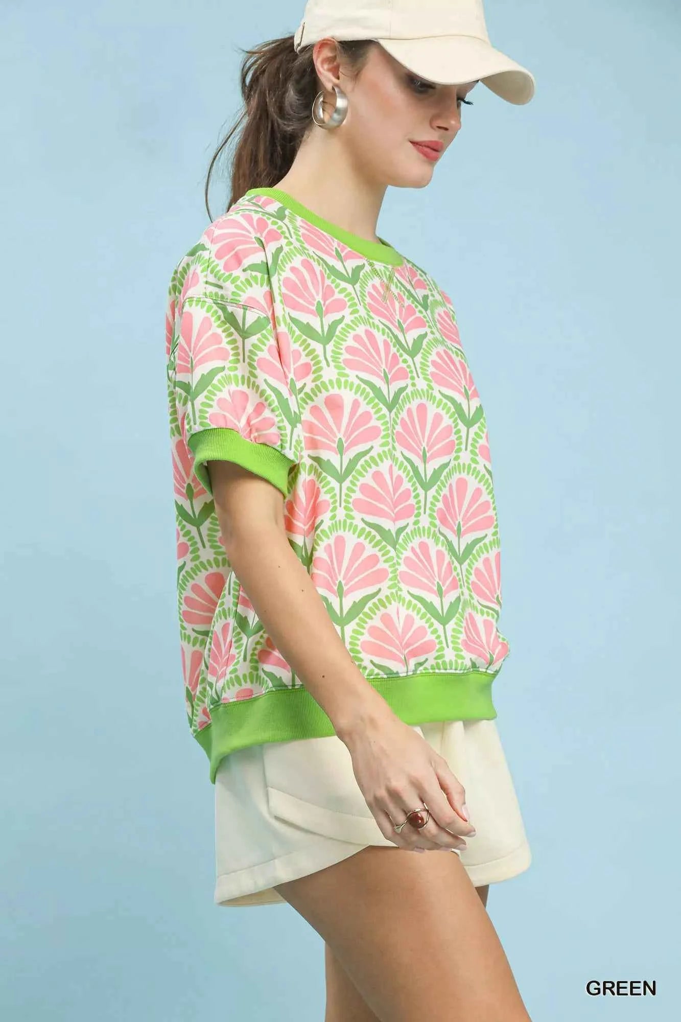 Umgee Floral Print Short Sleeve French Terry Top 41db5ffa-7aff-491b-8bea-3874a68f4a0e-Max-Origin