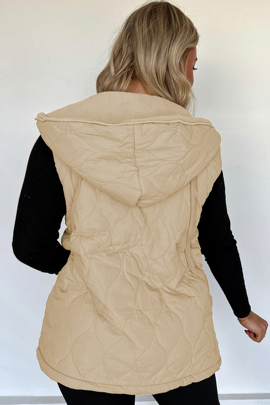 Pale Khaki Quilted Padded Casual Winter Jacket Vest with Fleece Lining 41dca999f5c409fa