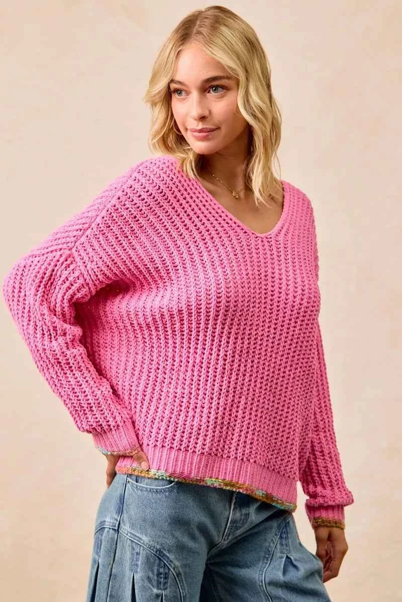 BiBi V-Neck Sweater with Colorful Trim 41dd33dadf2a4d7bae76034a16c8bb59-Max-Origin
