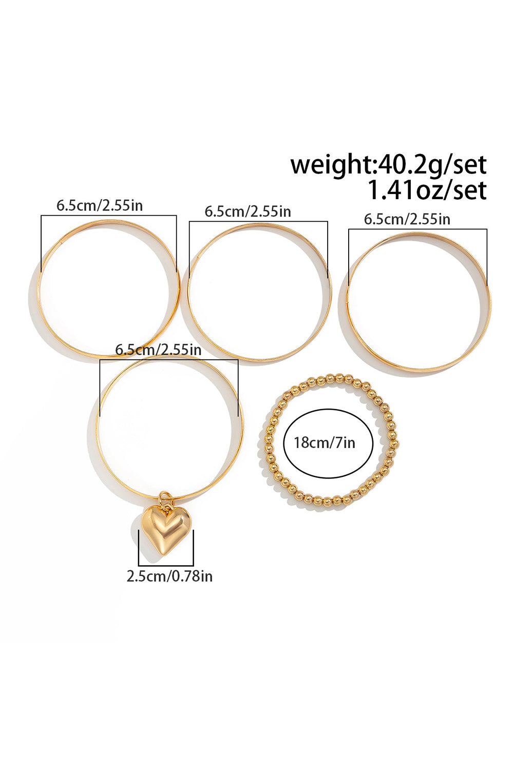 Gold 5pcs Minimalist Heart Charm Beaded Bracelet Set 41ddcce2aa947bc6