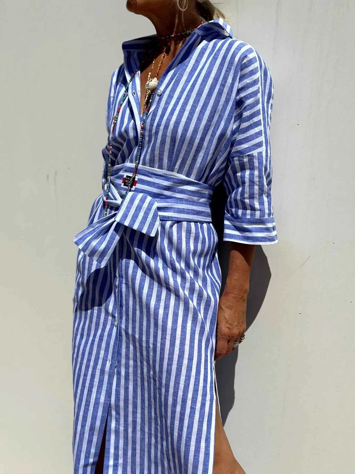Striped Long Sleeve Shirt Dress 41ddf12dcf1c41b1bb417000add3237b-Max-Origin