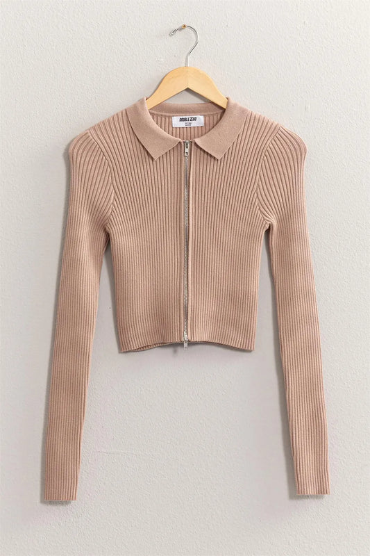Ribbed Double Zip Cropped Cardigan 41ea3197-eb7c-4f64-9131-13d6a177e4d7-Max
