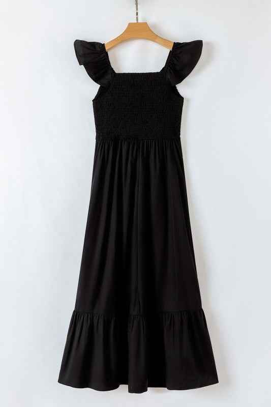 Solid V-Neck Flutter Sleeve Ruffle Maxi Dress 41ec1905-e549-4964-a571-aaa298ba5016