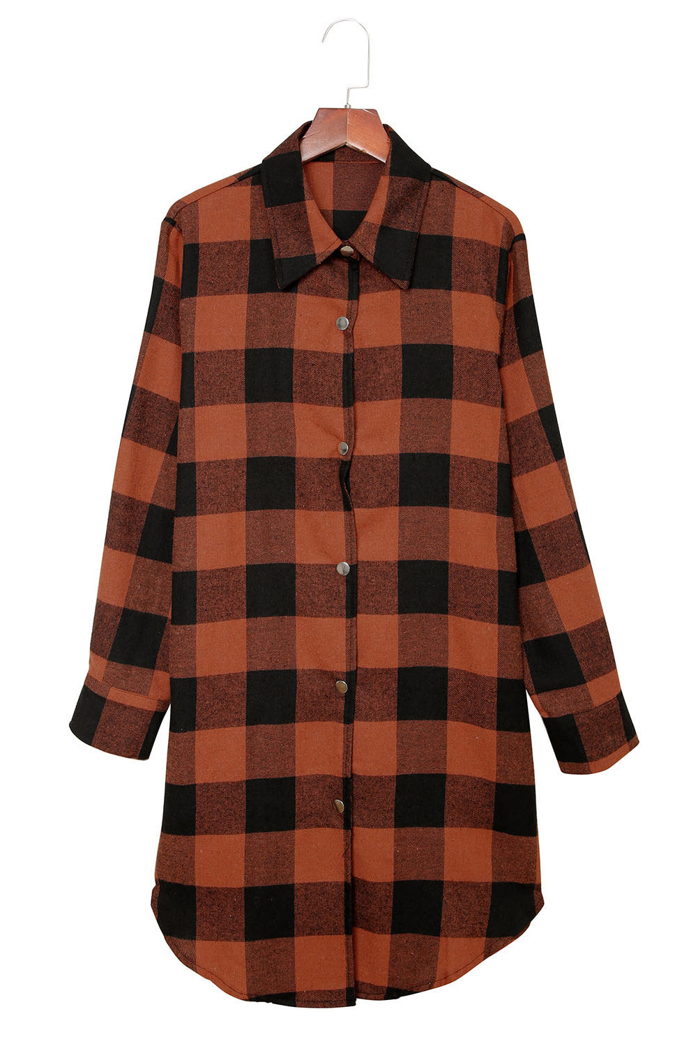Brown & Black Plaid Collared Botton Down Long Shirt Shacket 41ee80520f224458