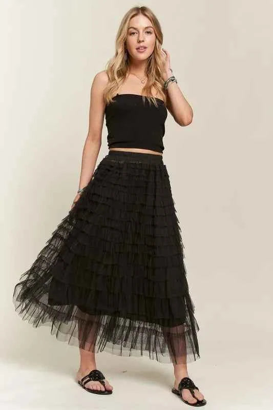 ADORA Elastic Waist Layered Mesh Midi Skirt 41f1b685-914b-4b83-87ab-c4a88672d51b-Max