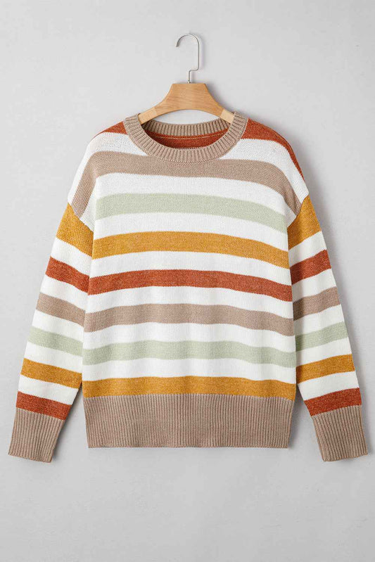 Multicolour Striped Colorblock Drop Shoulder Plus Size Sweater 41f243d0d6f877c1