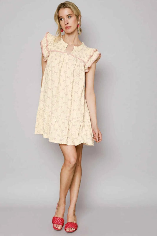 Bow Print Ruffled Cap Sleeve Mini Dress PINK CREAM 41f52384-c641-4764-b998-72fdae36668c-Max-Origin