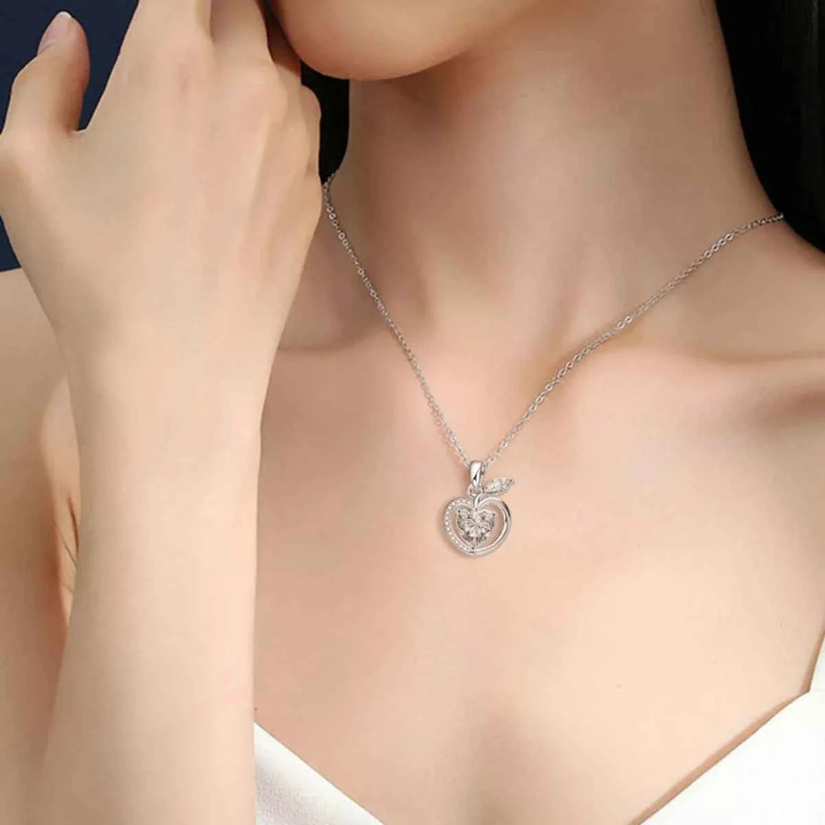 2 Carat Moissanite 925 Sterling Silver Apple Pendant Necklace Silver One Size 41fb1071-749e-452e-ba40-269eaf728d39-Max-Origin