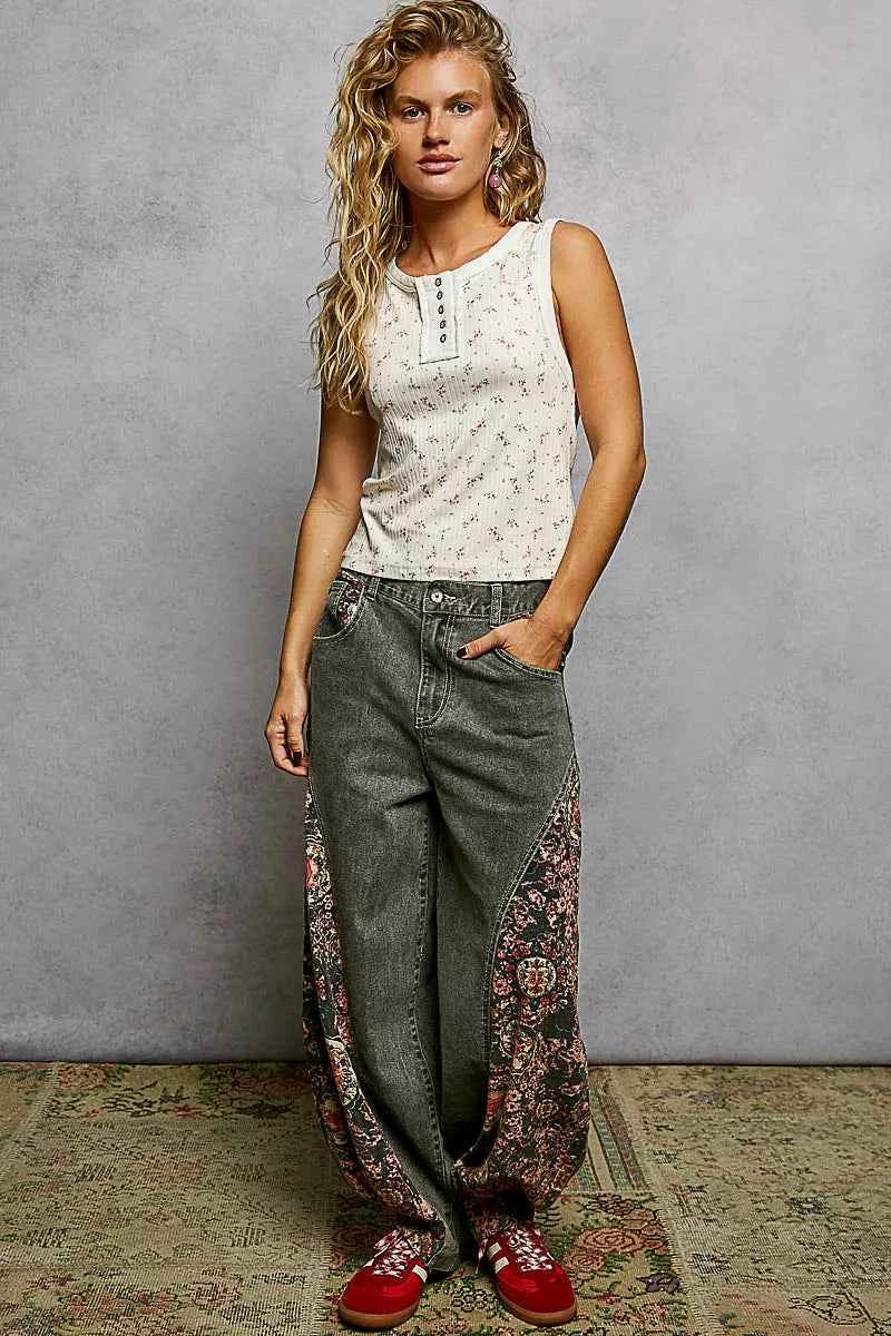 POL Vintage Floral Print Slim-Fit Knit Tank with Raw-Edge Details 41fddaa3-1630-4602-a108-ff19b6f42a66-Max-Origin