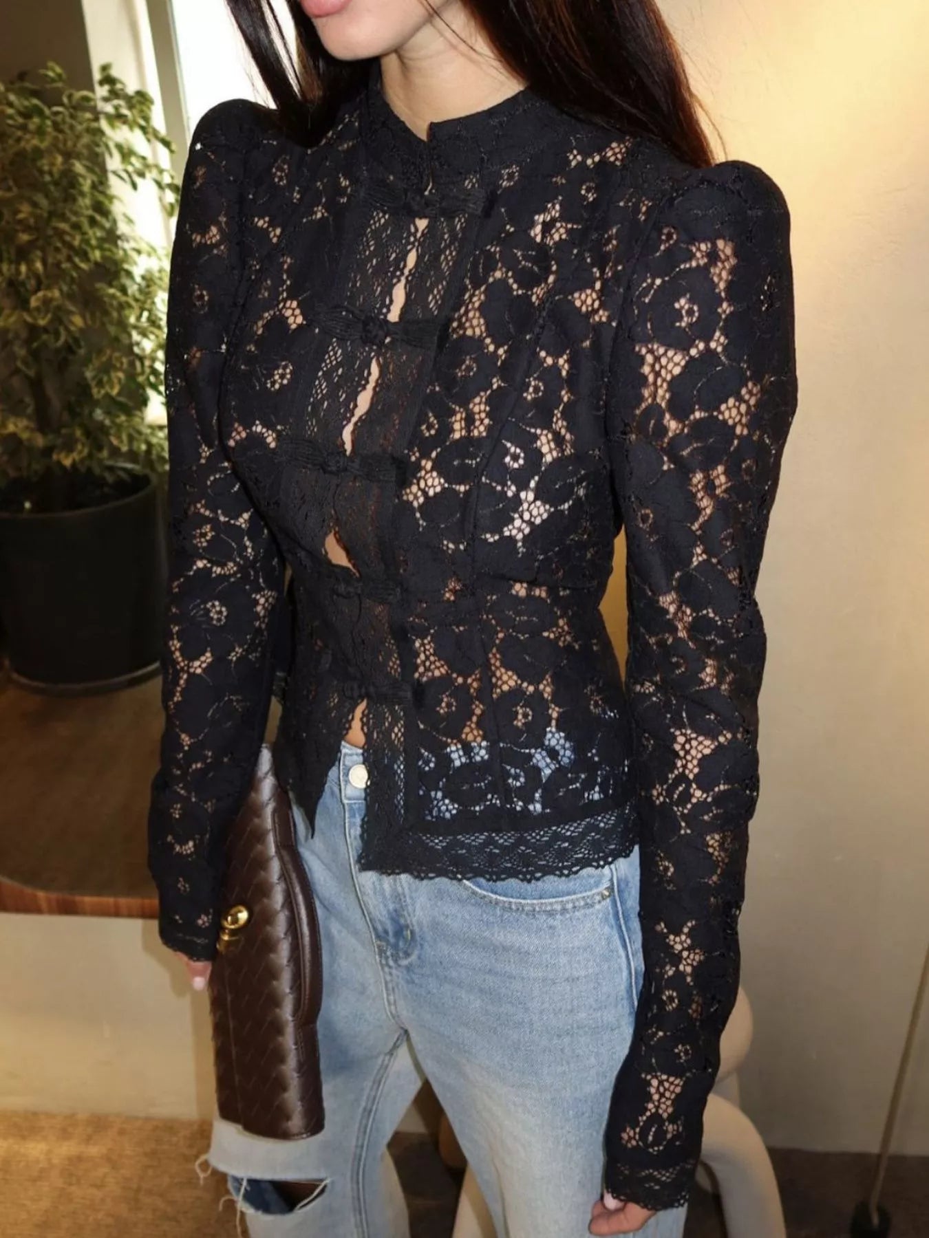 Lace Button-Up Shirt Black 42064b96-9f44-46e6-bc47-d76061bbc43b-Max-Origin