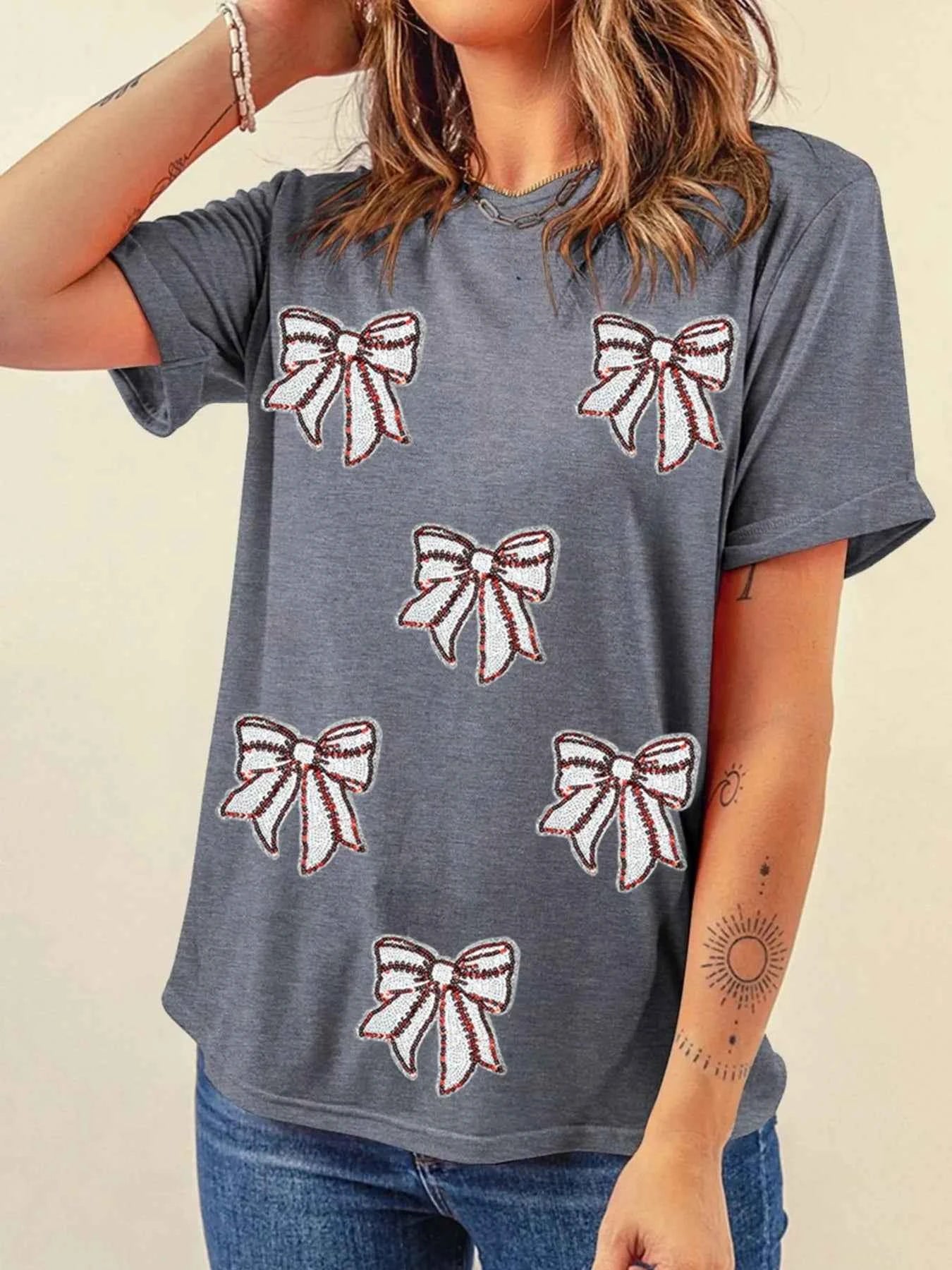 Sequin Bow Short Sleeve Tee Dark Gray 420d3b4544b846eb9ac576a56ebfb2bf-Max-Origin