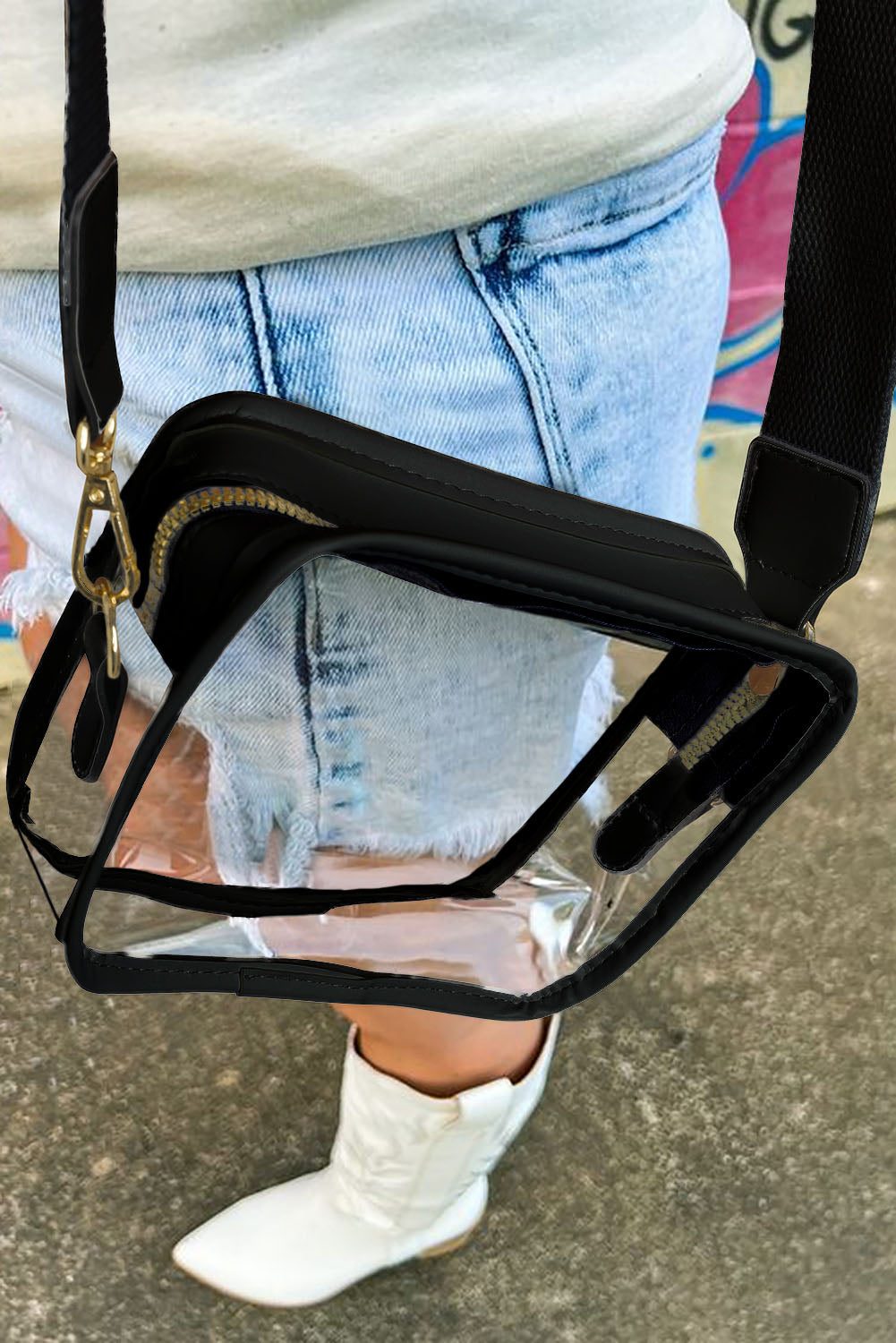 Black Clear PVC Wide Strap Crossbody Bag 4210bf8d97abc004