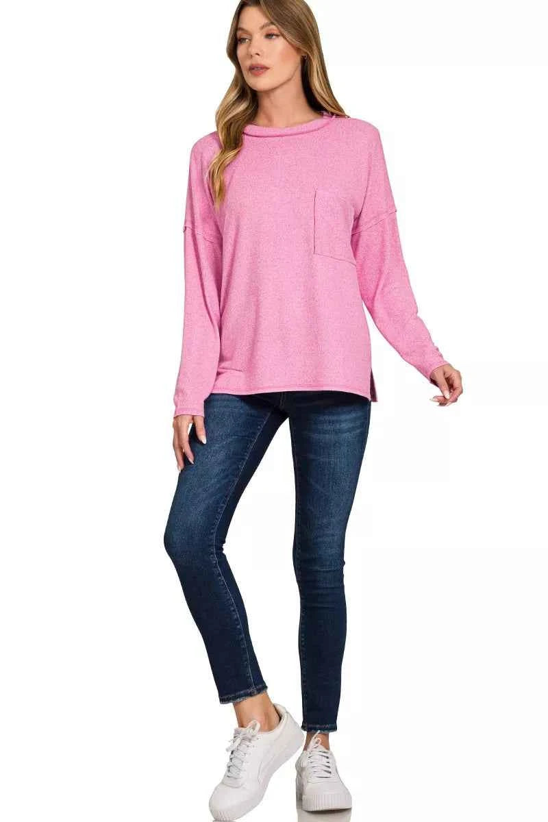Zenana Soft Melange Hacci Round-Neck Long Sleeve T-Shirt 4211e37cf2a24efaaf64a5d592a41936-Max-Origin