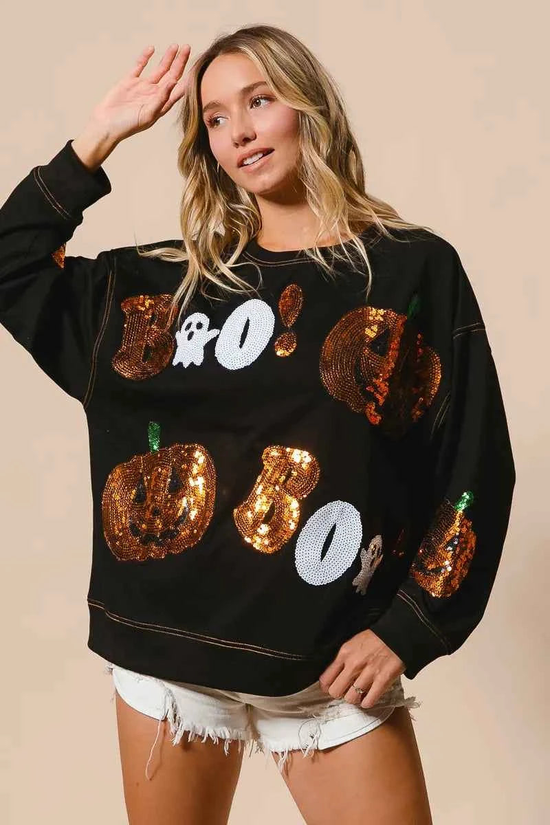 BiBi Halloween Theme Sequin Embroideries Sweatshirt 421265484e0d41de870125bb4d8b093d-Max-Origin