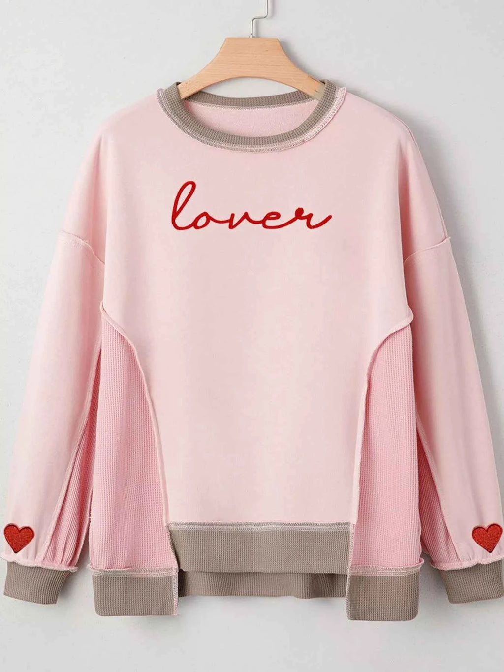 Color Block Patchwork Lovers Embroidered Letter Sweatshirt 4212f17a-2063-4df8-8333-96599d1e688c-Max-Origin