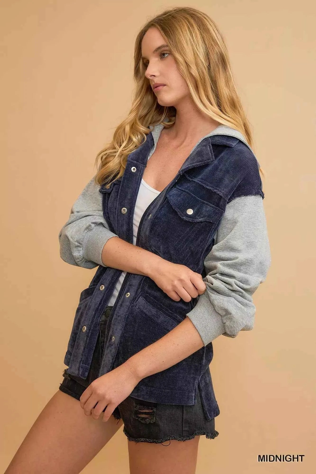 Umgee Contrast Hooded Chenille Jacket 42258b1c-9ab6-4fc5-a239-013b423ad4b5-Max-Origin