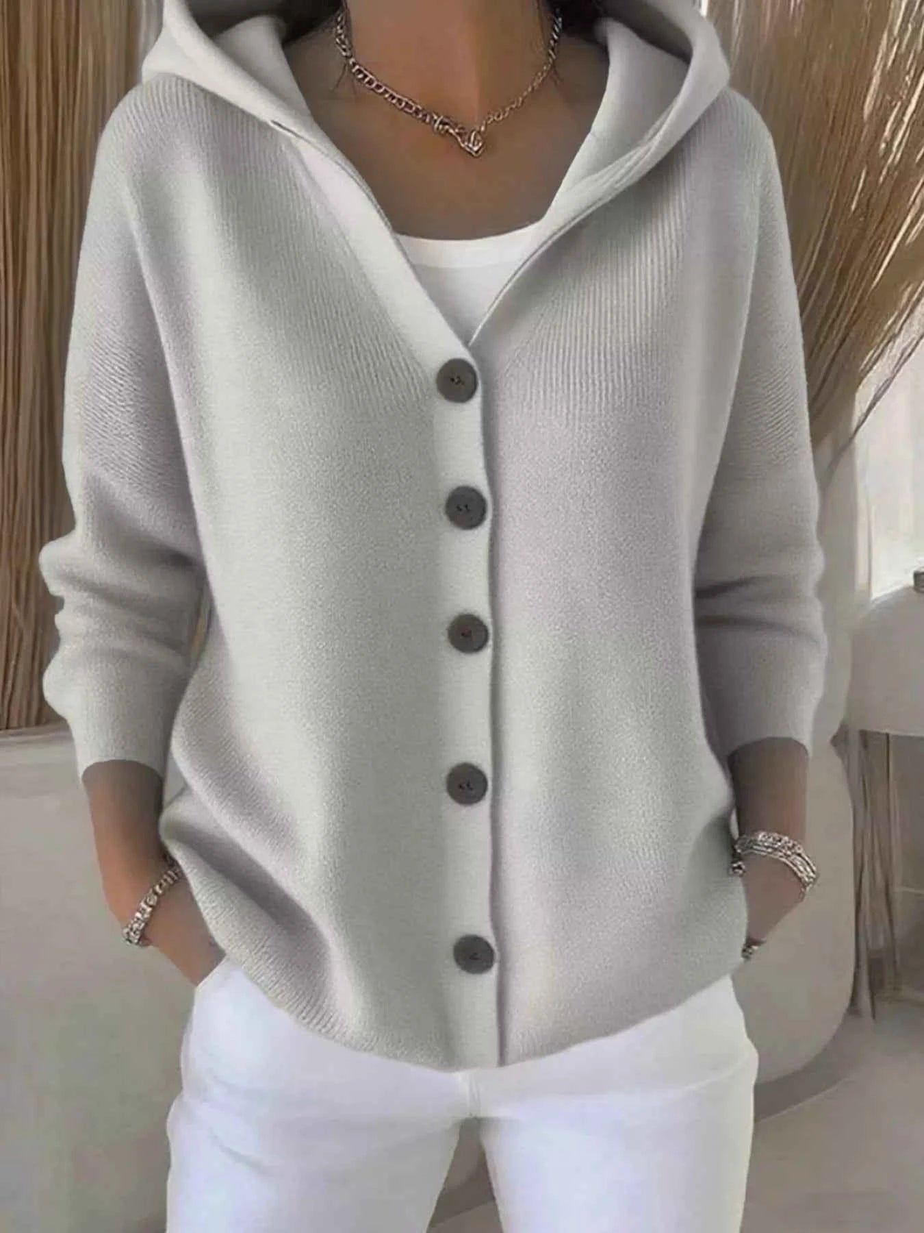 Full Size Hooded Button-Down Knit Cardigan Plus Size Gray 423689530c234dfdb18da2958bed0598-Max-Origin