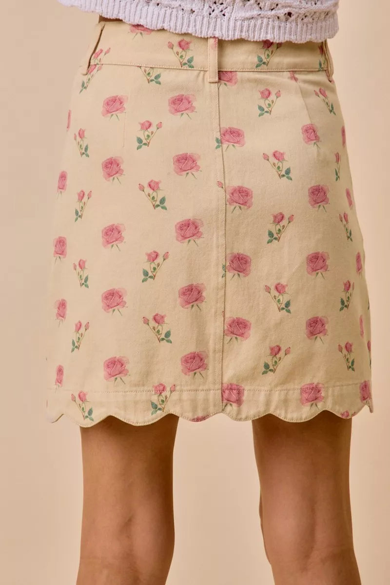 SO ME Floral Rose Print Cotton Twill Scallop Mini Skirt 4237158319824e7487cd8af5cc735f00-Max-Origin