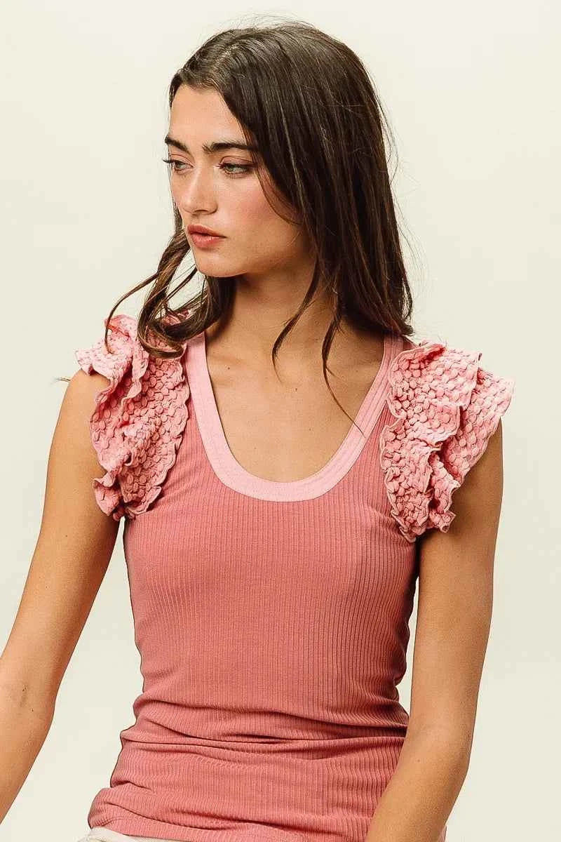 BiBi Rib Knit With Textured Ruffled Top DUSTY ROSE 423744cee09c47f4aa82f3bf2c318a1b-Max-Origin