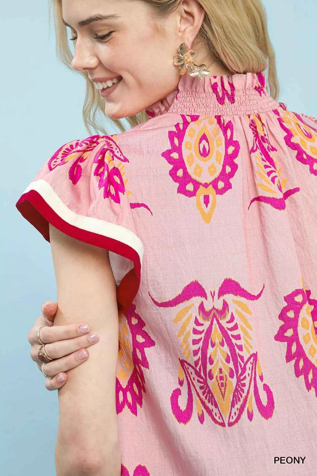 Umgee Border Print Split-Neck Boho Top 4249dc56-e678-4a74-a9d3-4cd59fc96844-Max-Origin