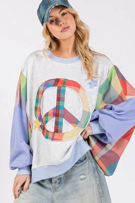 SAGE + FIG Contrast Peace Patch Dropped Shoulder Sweatshirt 424cc2b7-01d1-4c64-b78c-b181170435e8-Max