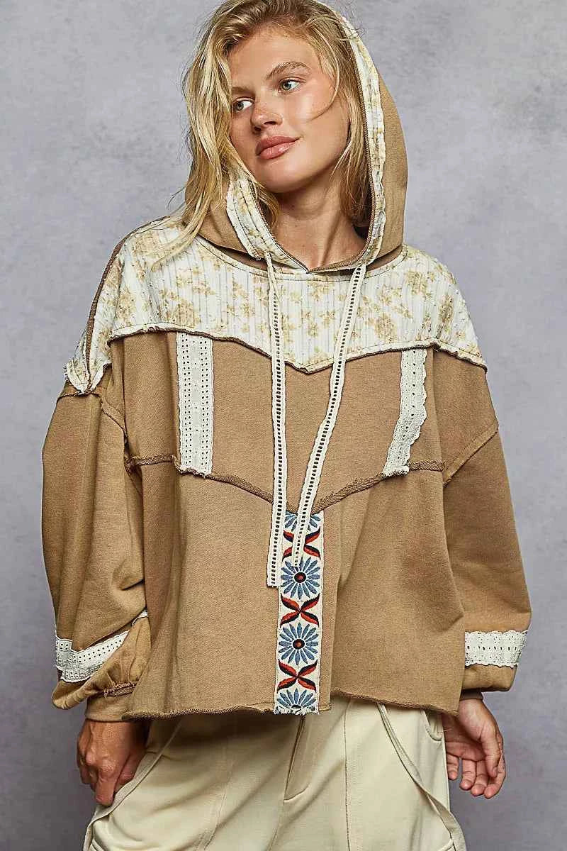 POL Drawstring French Terry Hoodie with Gauze Print Patch 4254a8e9-d44c-4689-a28f-152ed6c7e7fa-Max-Origin