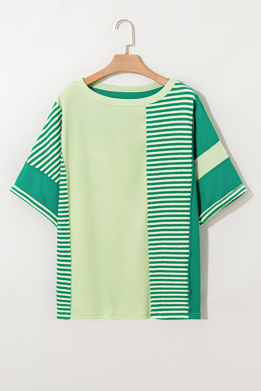 Pink Stripe Waffle Patchwork Plus Size T-Shirt 4255d77b148b5cb7