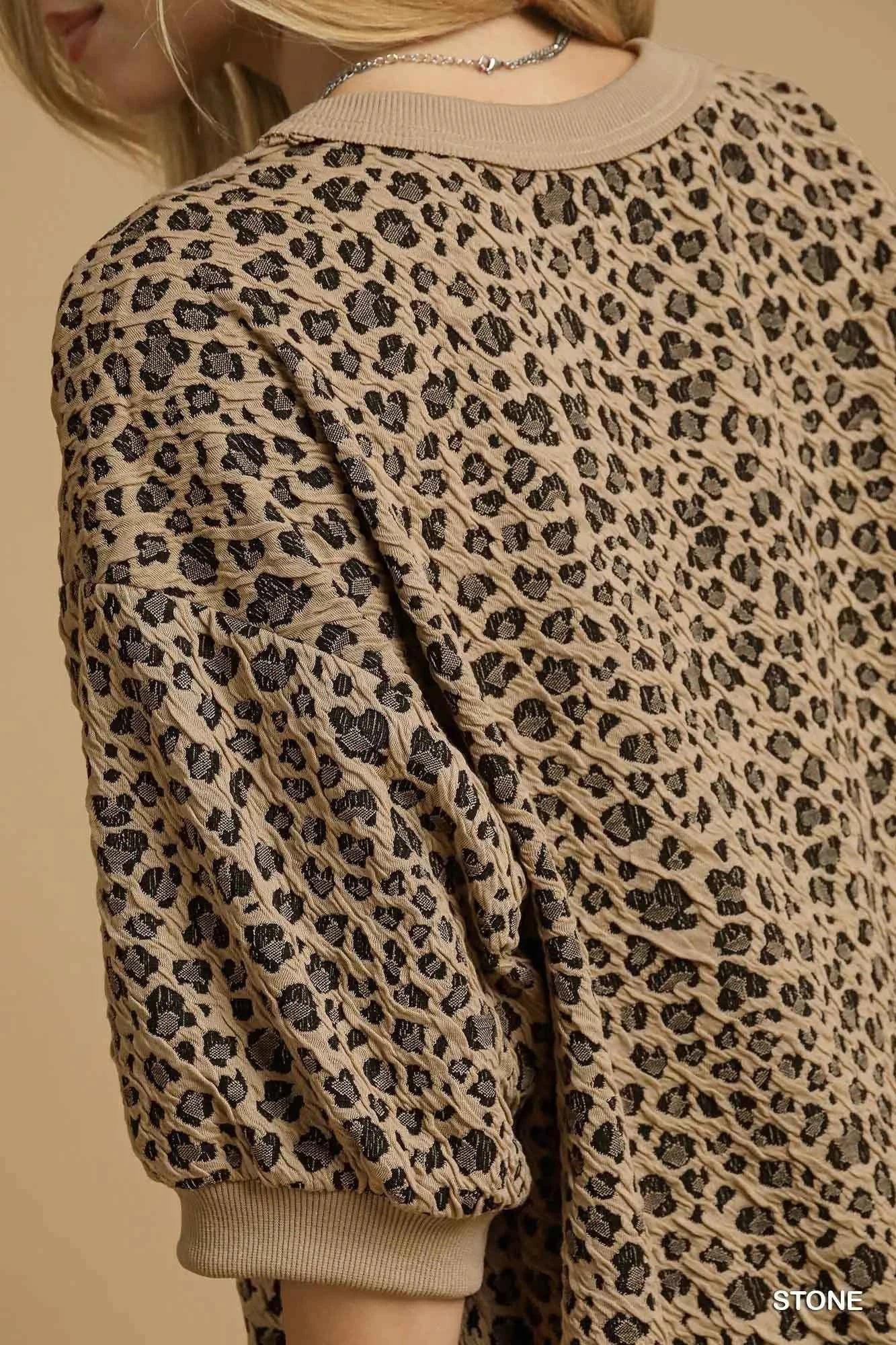 Umgee Leopard Knit Jacquard Puff Sleeve Sweatshirt 42572cb3-d9b0-4e02-ad5f-4844cf98ece4-Max-Origin