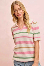 BiBi Multi Colors Stripes Collared Knit Top 425b4d4295cd4bbfb85be401037a03df-Max-Origin