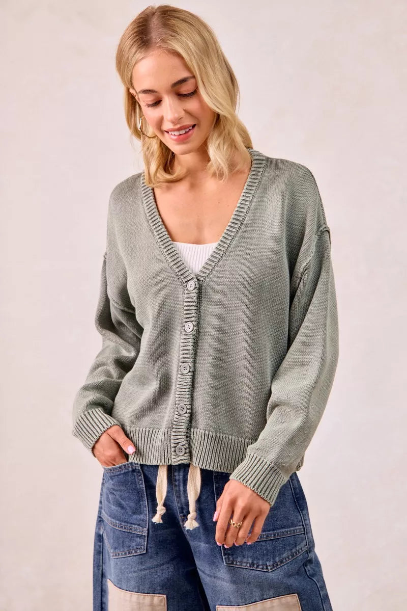 BiBi Washed Sweater V Neck Cardigan 426021f0ffa4435594606f43267496a2-Max-Origin