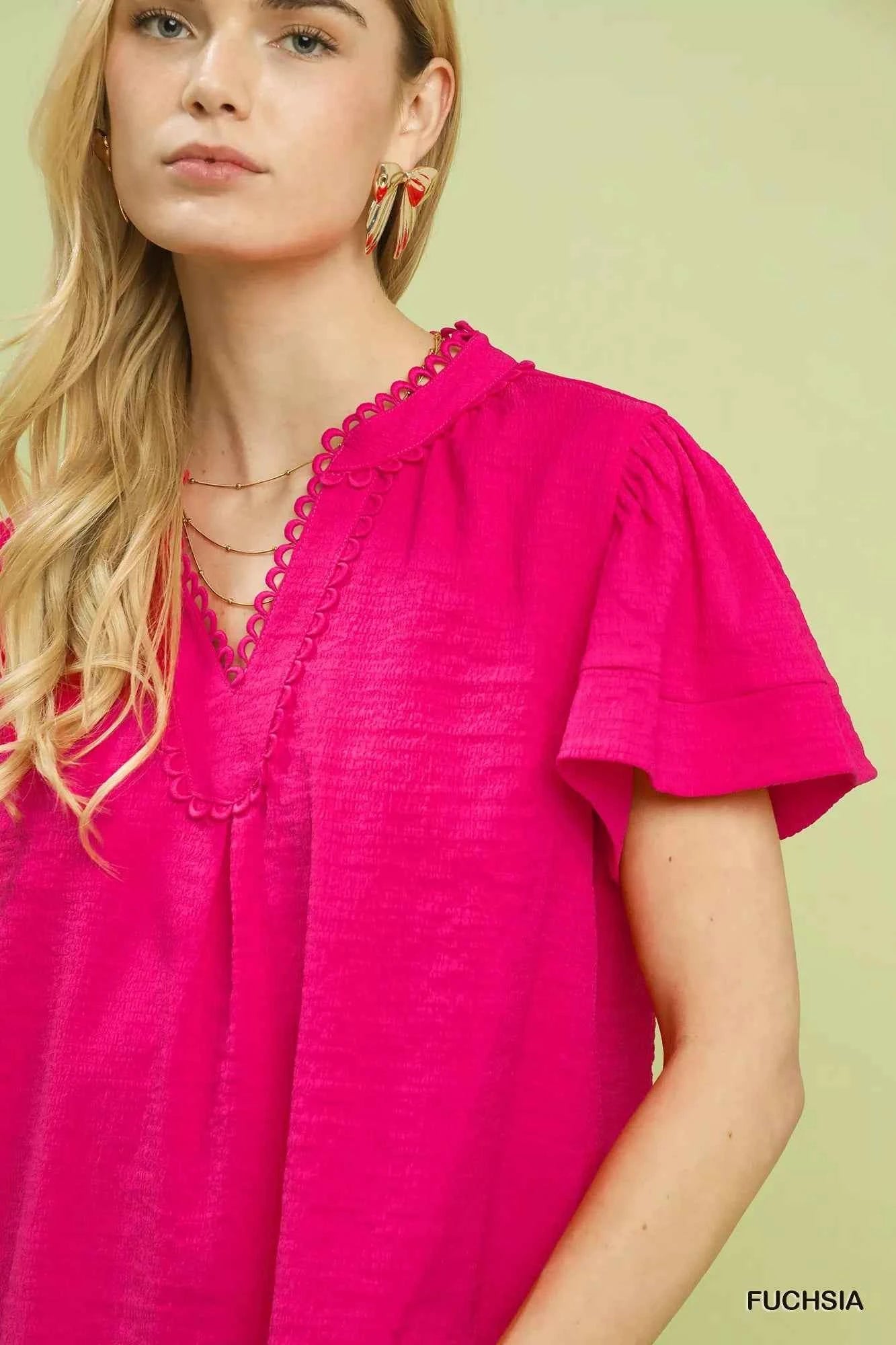 Umgee Seersucker Short Sleeve Top with Lace Trim 42624fb1-ca44-4fa6-95b6-123cd1c773cb-Max-Origin