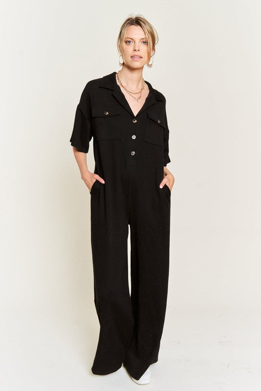 Basic Collar Shirt Wide leg Jumpsuit 42631c99-5b43-4b7e-96dc-1c4c3367442a