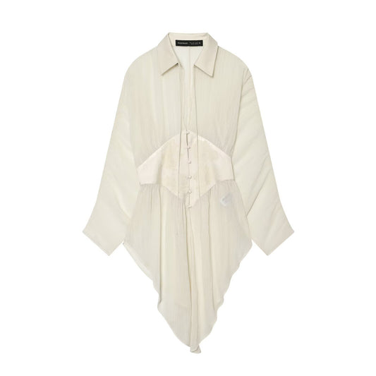 Waist-Defined Chiffon Button-Front Shirt