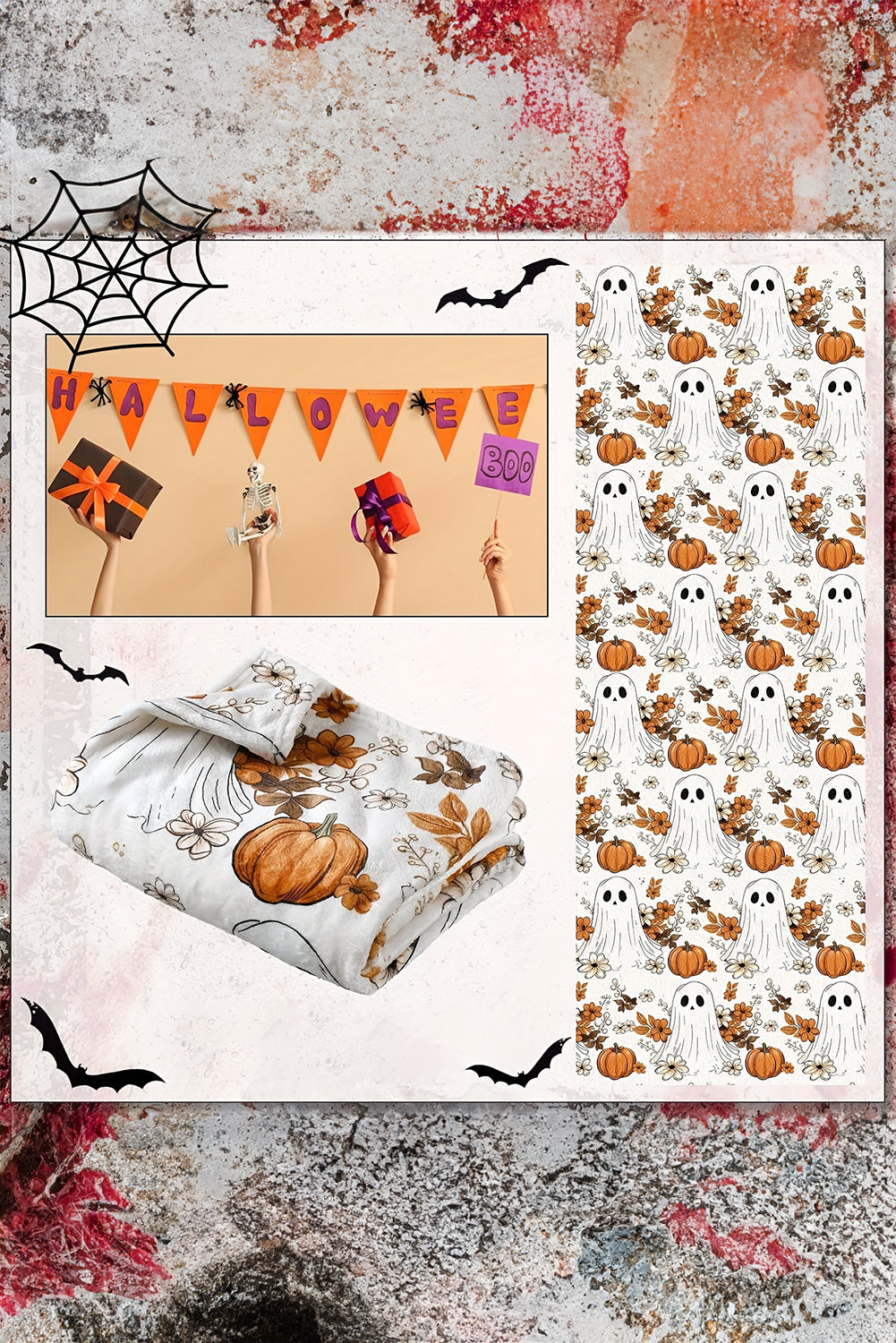Orange Halloween Ghost Pumpkin Flower Throw Blanket 426a22c1834c387c