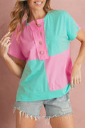 Mint Green Colorblock Half Buttons Henley T Shirt Mint Green 95%Cotton+5%Elastane 426e496c0598a4a8