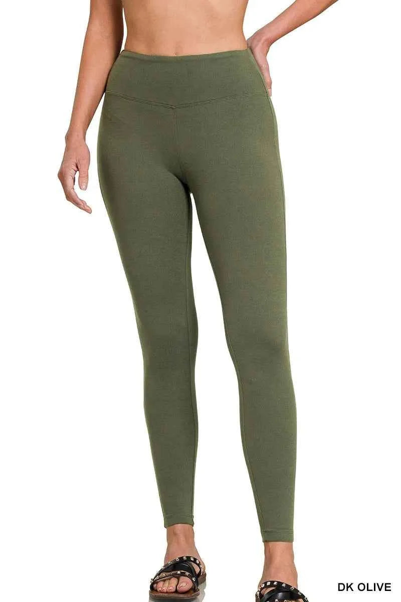 Zenana Microfiber Waistband Leggings Dk Olive 427c5f8b-6b67-40be-b01e-185d6b5b67ec-Max-Origin