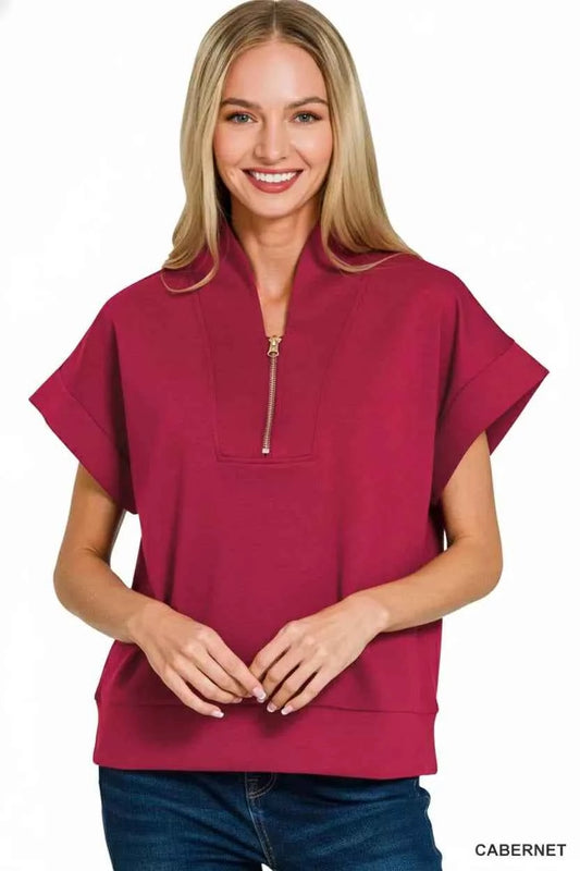 Zenana Scuba High Neck Half Zip Top 428b2c82-bd9c-4800-b8ad-555b222f903f-Max-Origin