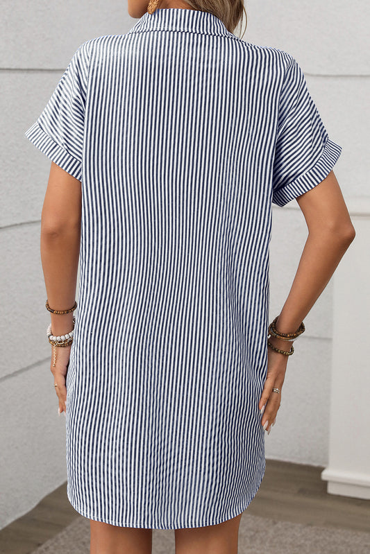 Black Stripe Button Up Pocket Collared Mini Dress 428e33c803c899ff
