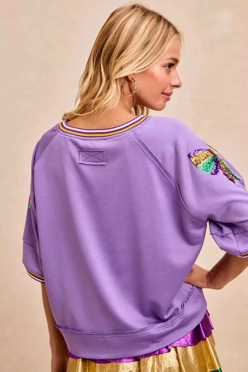 BiBi Mardi Gras Theme Ribbon Sequin Patched Top 428feb4968cd4a4f94dfa4bb7867c115-Max-Origin