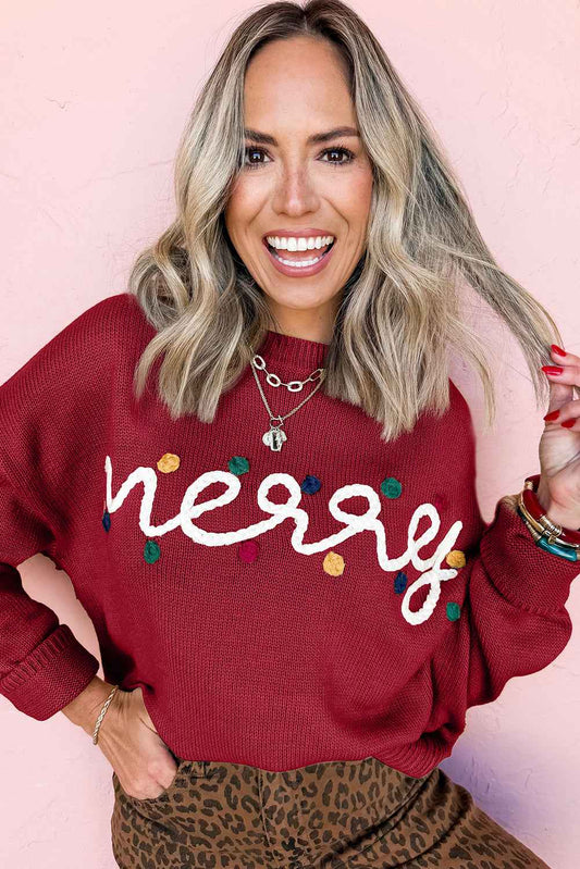 Racing Red Merry Colorful Dot Detail Christmas Dolman Sweater 4292e766f0cd5ca3