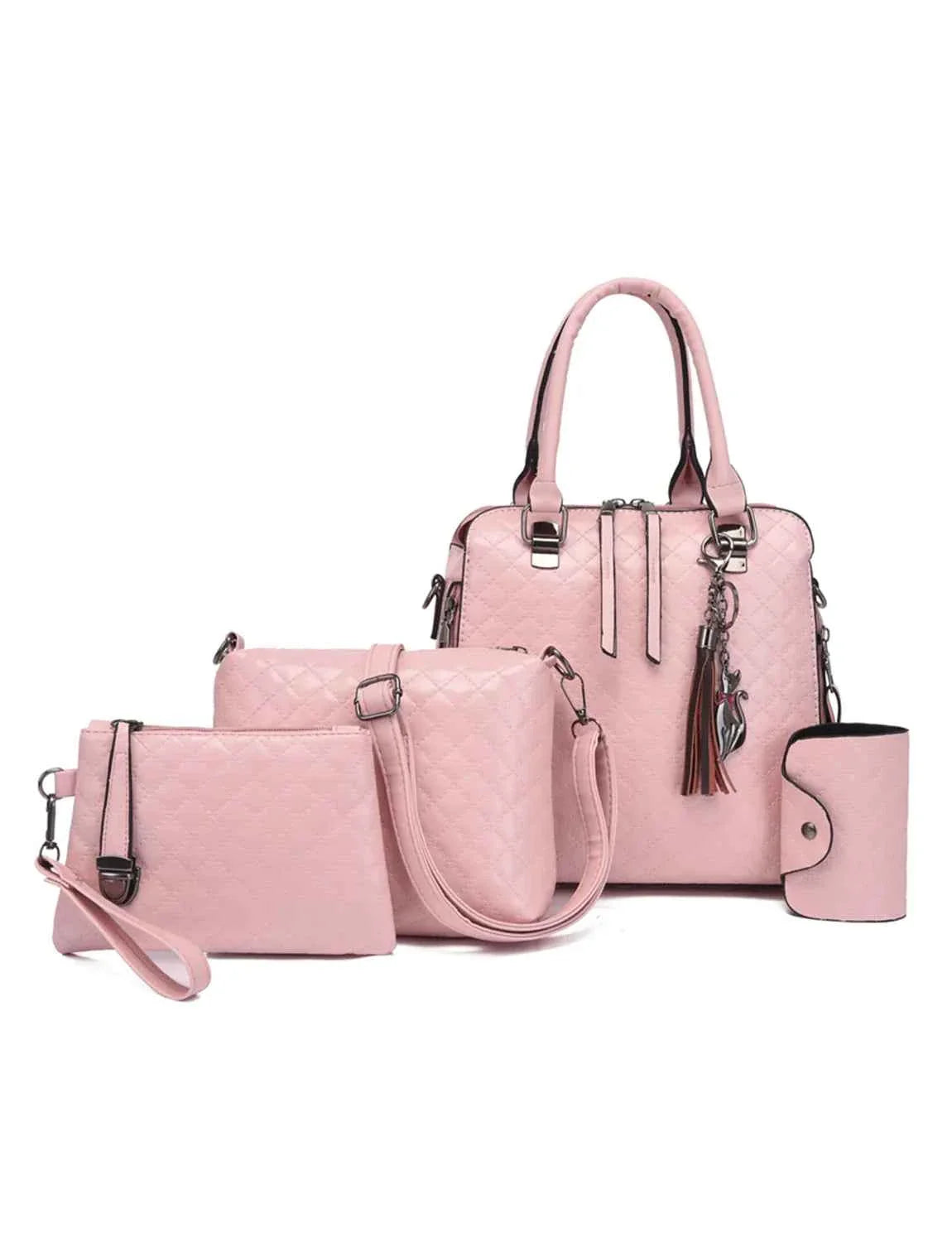4-Piece PU Leather Bag Set with Tassel Detail Pink onesize 42951b13f0d249b18ab48c0c3b8e851e-Max-Origin