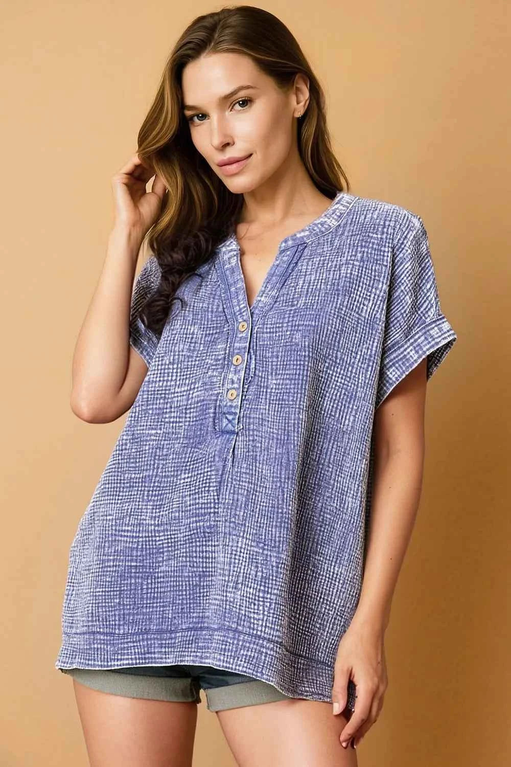 Zenana Washed Double Gauze 3/4 Button Henley Neck Shirt MARLIN 42956795-ad59-4734-8ce0-49d4237a8b67-Max-Origin