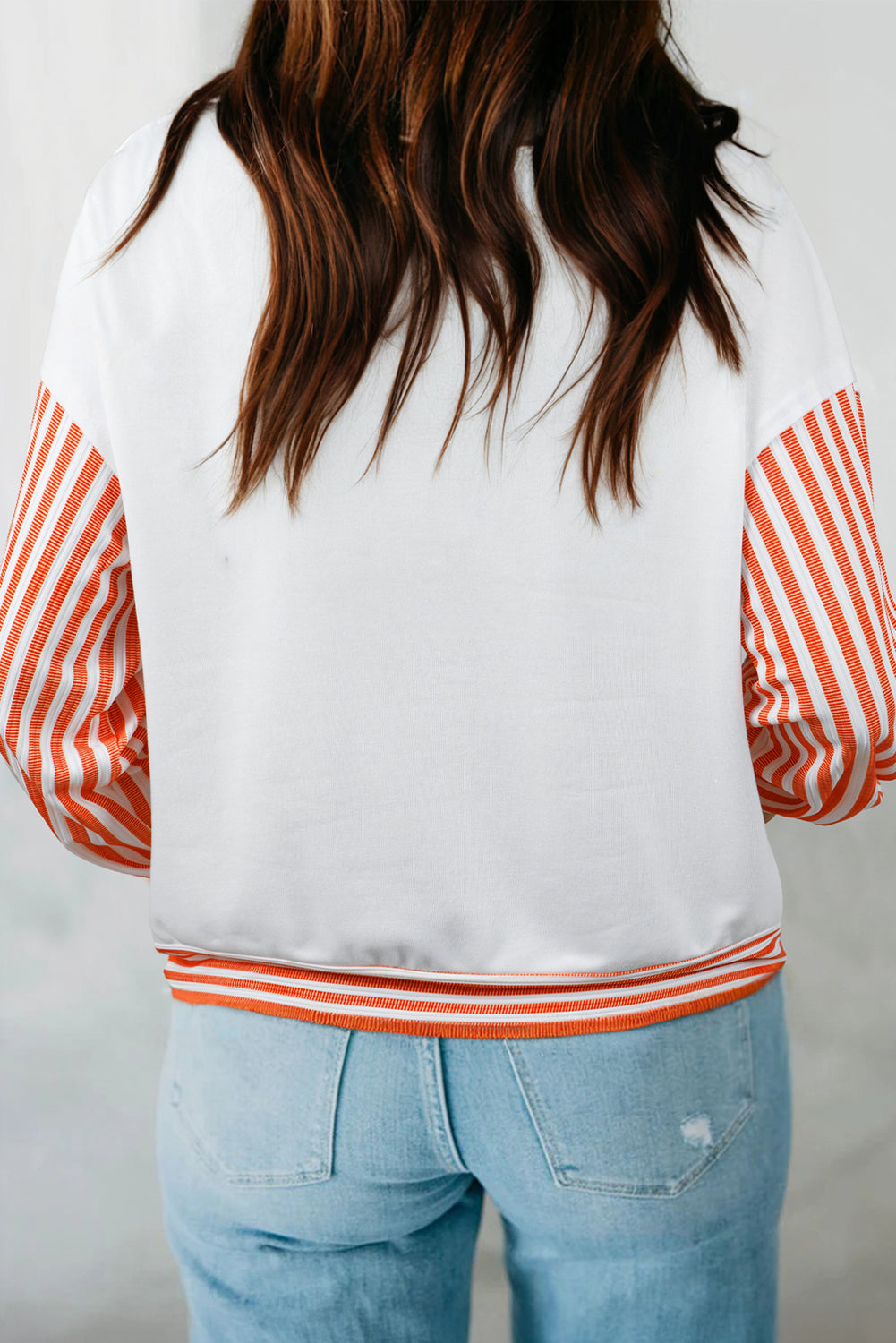 Orange Striped Patchwork Drop Sleeve Pullover Top 42994373e99dde3a