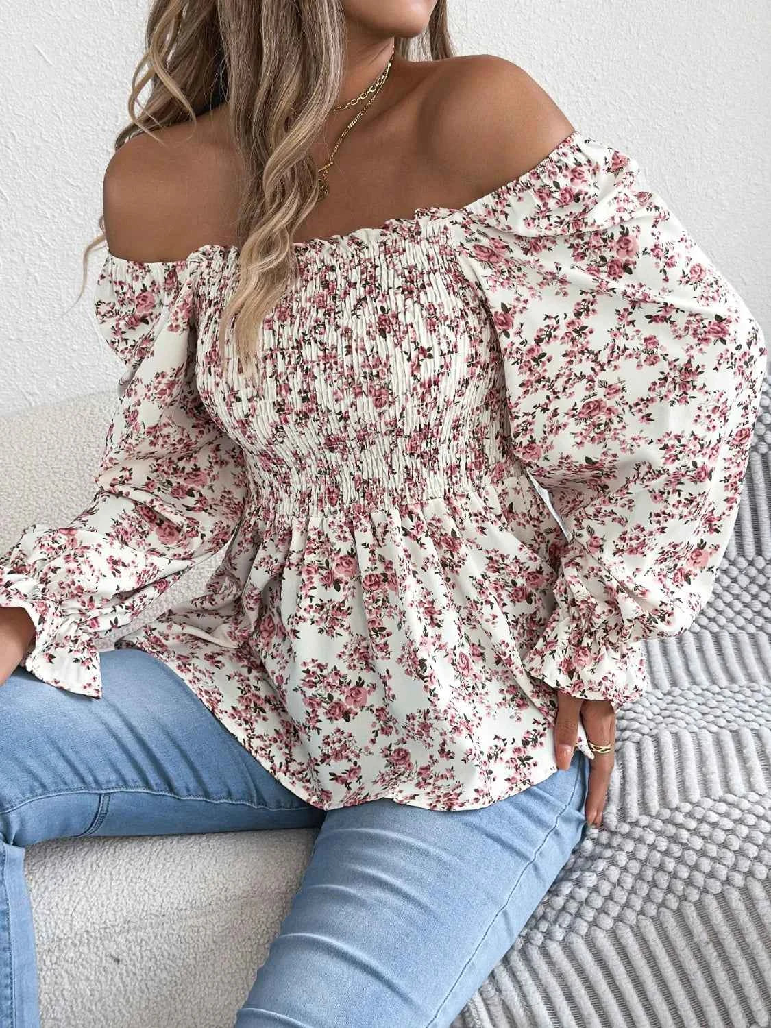 Floral Square Neck Flounce Sleeve Blouse 429a4912-8484-4b90-97ac-95ef4a48c6ab-Max-Origin