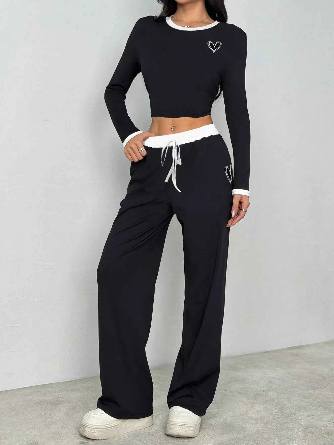 Contrast Trim Crop Top and Wide Leg Pants Set Black 429d08d7-7f54-4b44-b9c3-29525ca9bab3-Max-Origin