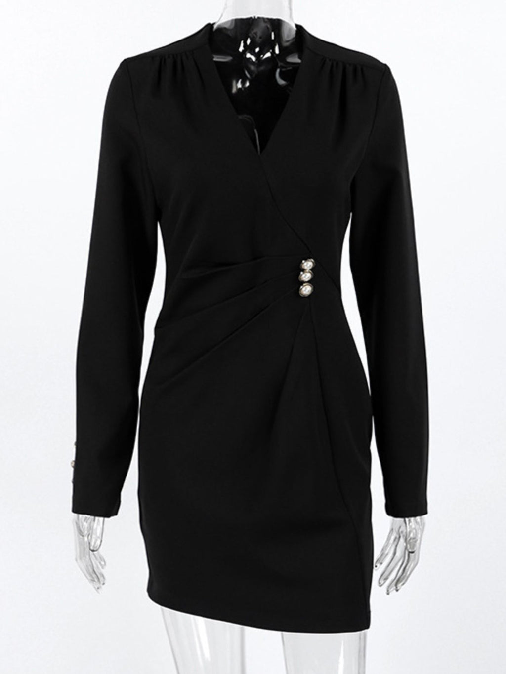 Ruched Surplice Long Sleeve Dress 429dbb01-8cc8-4350-8fac-d119e40b0478-Max