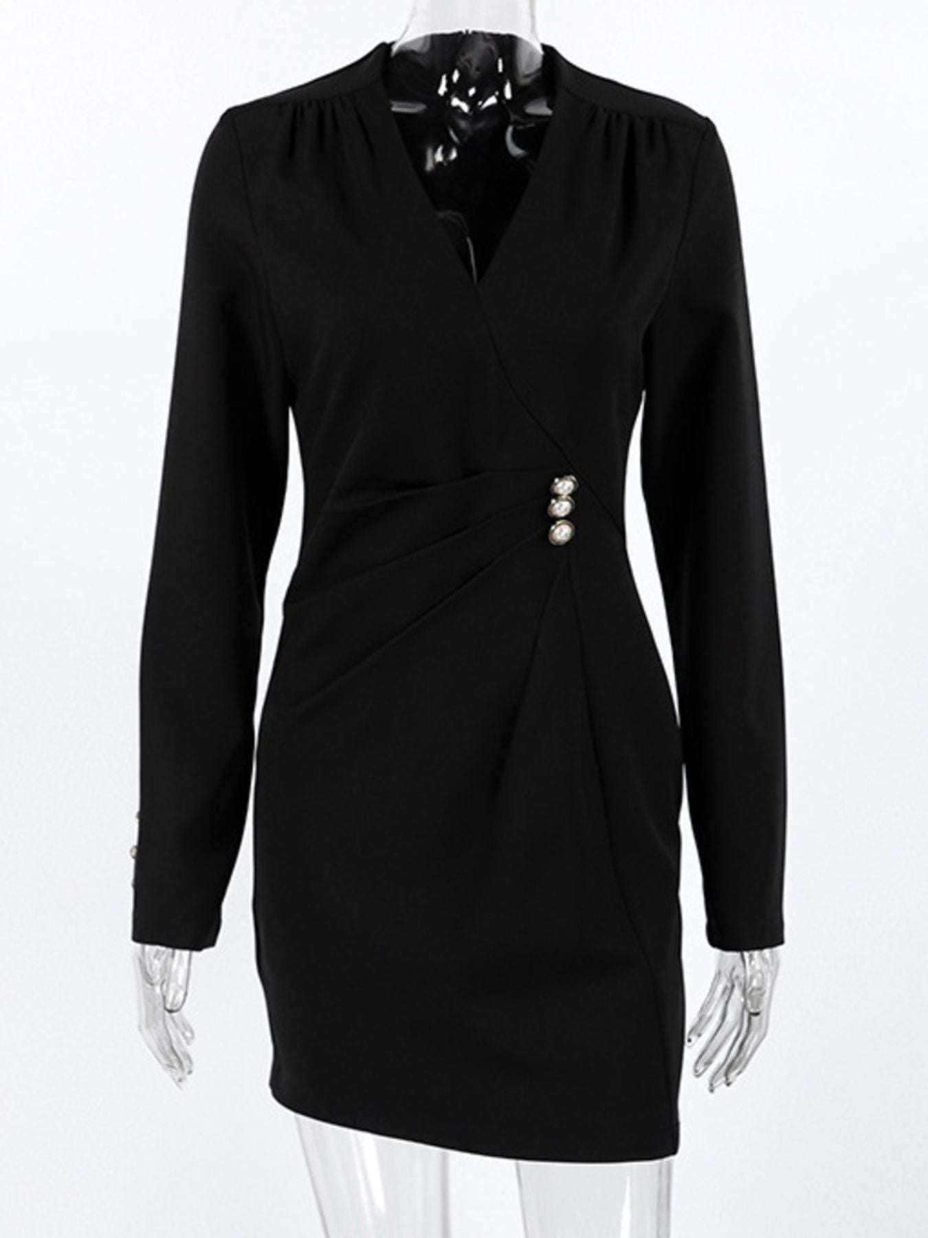 Ruched Surplice Long Sleeve Dress 429dbb01-8cc8-4350-8fac-d119e40b0478-Max